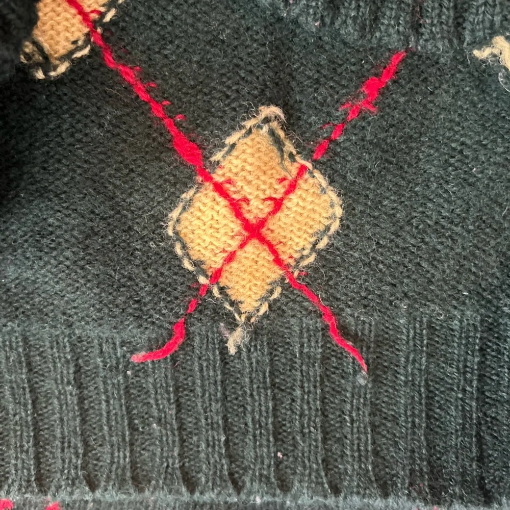 Vintage 60s Argyle Wool Sweater Aston Green Hand Framed Knit Men size‎ 38 (S/M?)
